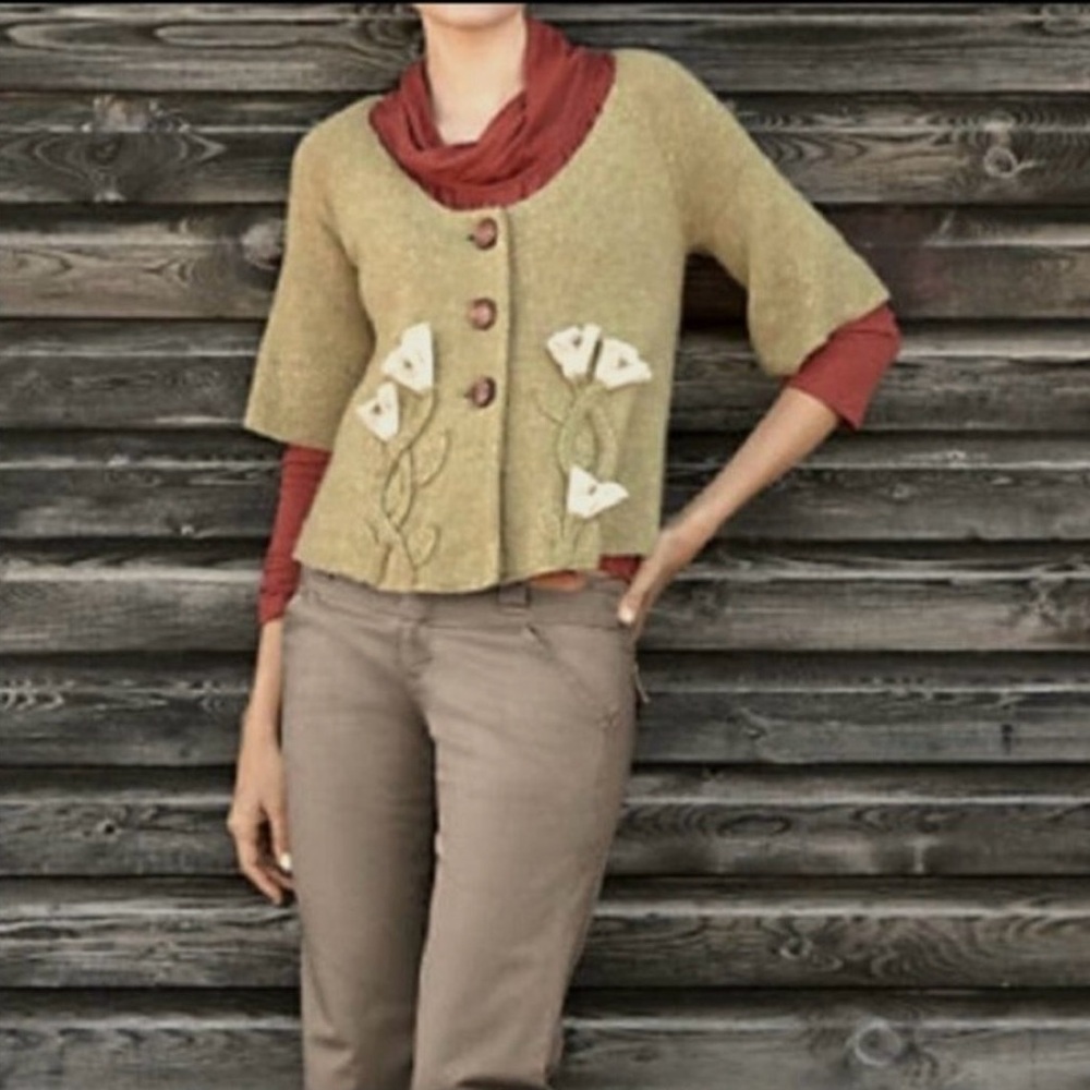 Moth Olive Cardigan with Floral Details